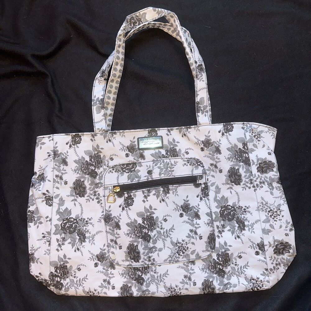 Bella Russo Reversible Tote Bag Floral/Polka dot Zip Pocket Dble Straps NWOT